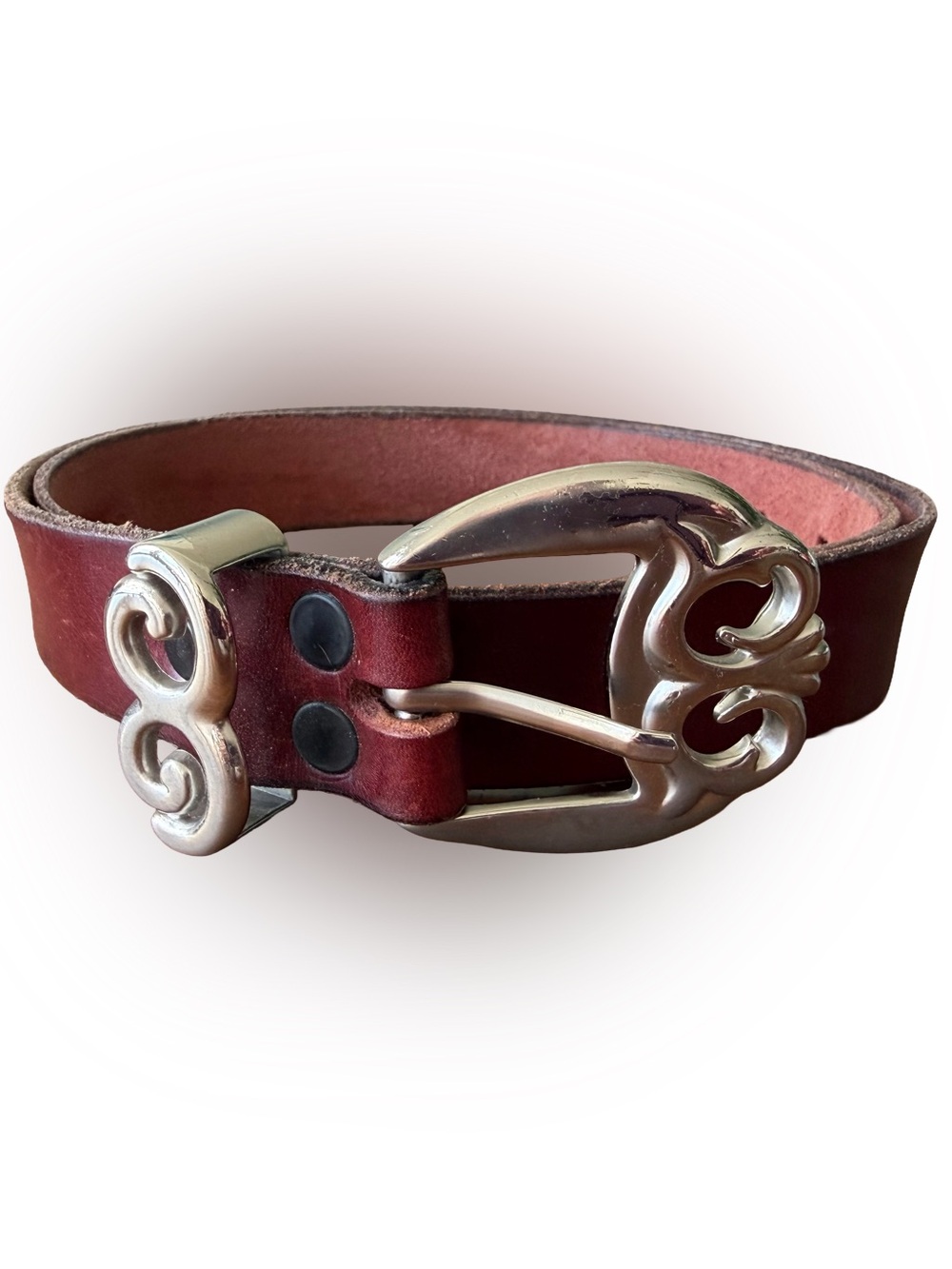 Vintage HIDE & SEEK Oxblood Leather Belt w/ Century Canada Western Buckle - 42